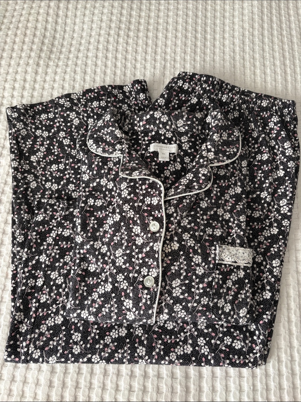 Charter Club Woman’s Soft Cotton Black Floral Button-Front Pajama Set SZ XXL
